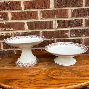 Victoria Czecho-Slovakia Fruit Bowl Plate Compotier Rose Gold Garland Set of 2